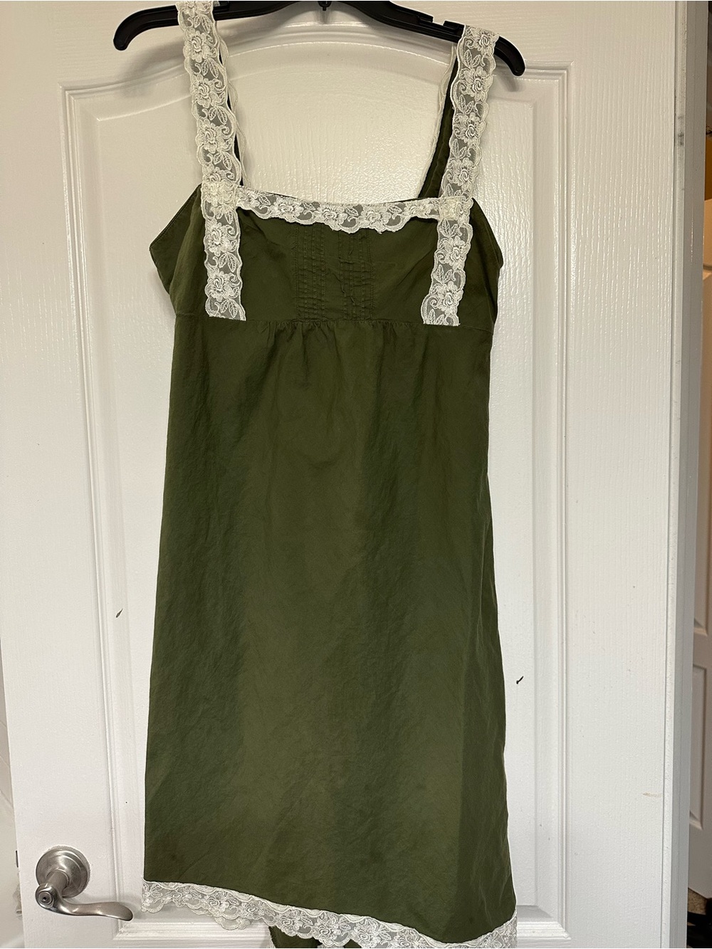 Y2K Hurley Babydoll Dress Olive Green Lace Trim Large Cottagecore Fairy Grunge